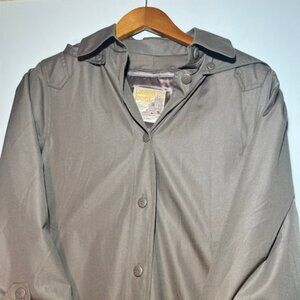 Women's London Towne Tan Trench Hooded Winter Long Petite Jacket Coat SZ 6P